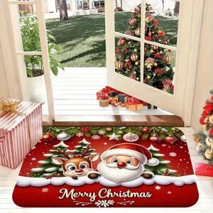 16x24 Cartoon Santa Claus and Elk Pattern Door Mat for Home Holiday Decor